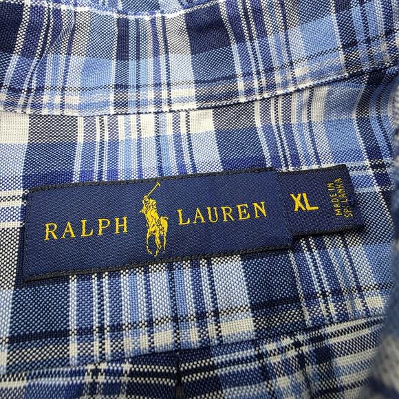 Ralph Lauren Shirt Mens XL Blue Plaid Short Sleeve Oxford Cloth Button Down - Picture 2 of 15